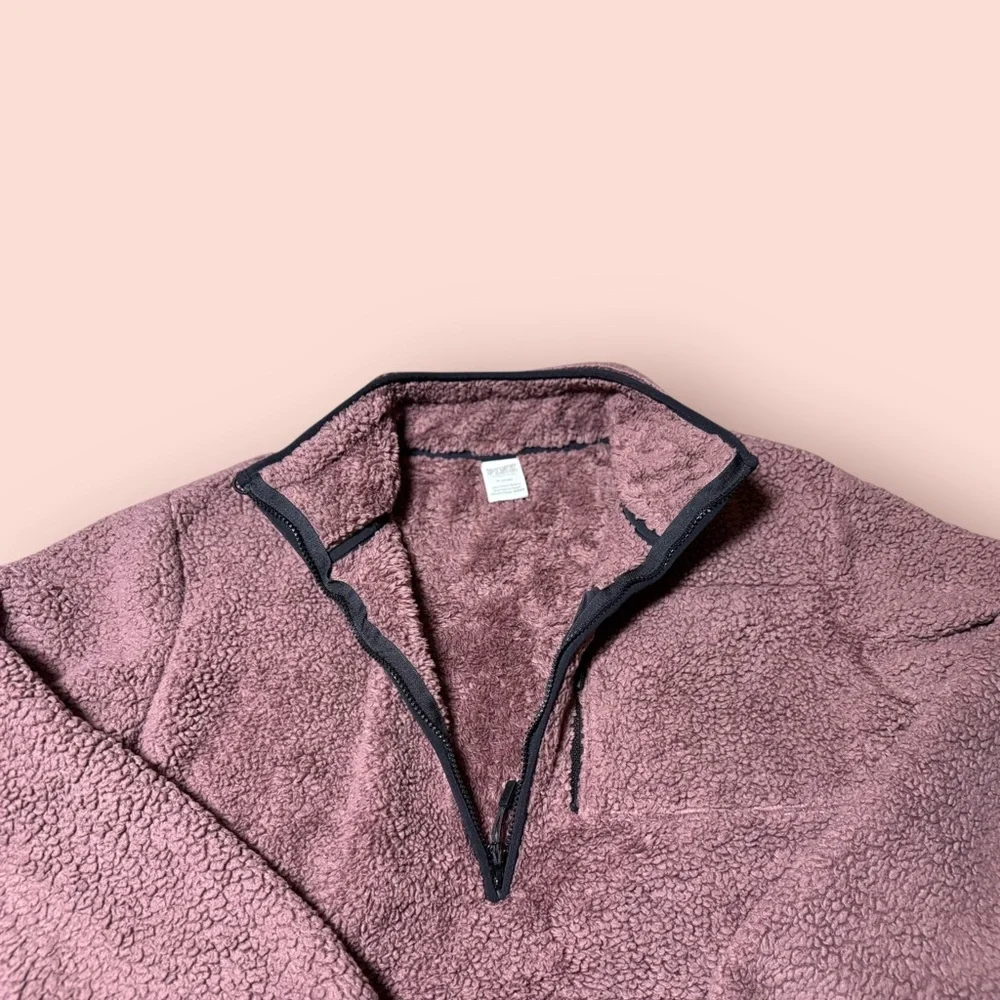 PINK Victoria’s Secret Sherpa Quarter Zip Pullover Sweatshirt Mauve Cozy Fleece - Picture 4 of 11